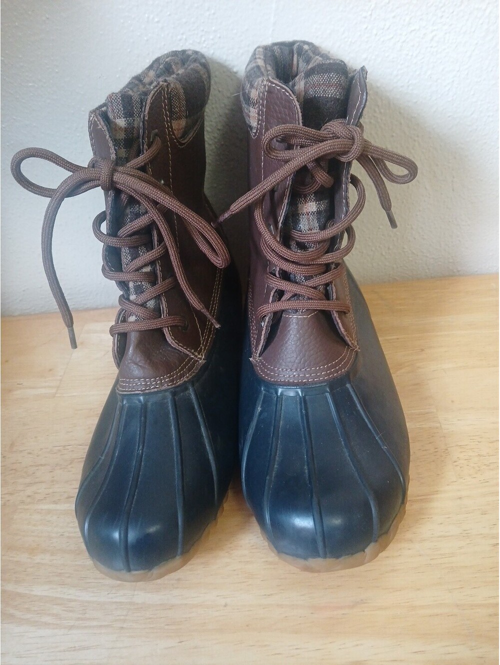 Sporto The Original Genuine Duck Debunk Plaid Blue Brown Boots Size 7 - Picture 2 of 13